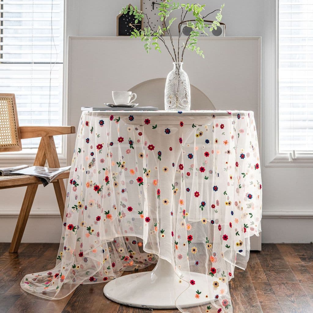 Toalha de Mesa Renda Bordada Floral Americana Retro Cenario Fotos Mesa Posta Confeitaria