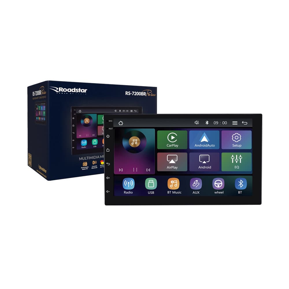 Central Multimídia MP5 Tela de 7" Polegadas Carplay e Android Auto Sem Fio RS-7200BR Pro Line