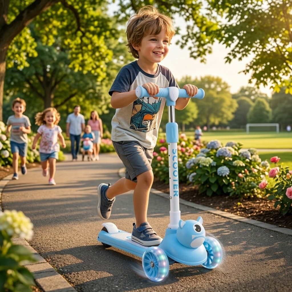 Patinete Infantil 3 Rodas com Luz LED e música dobrável scooter crianças
