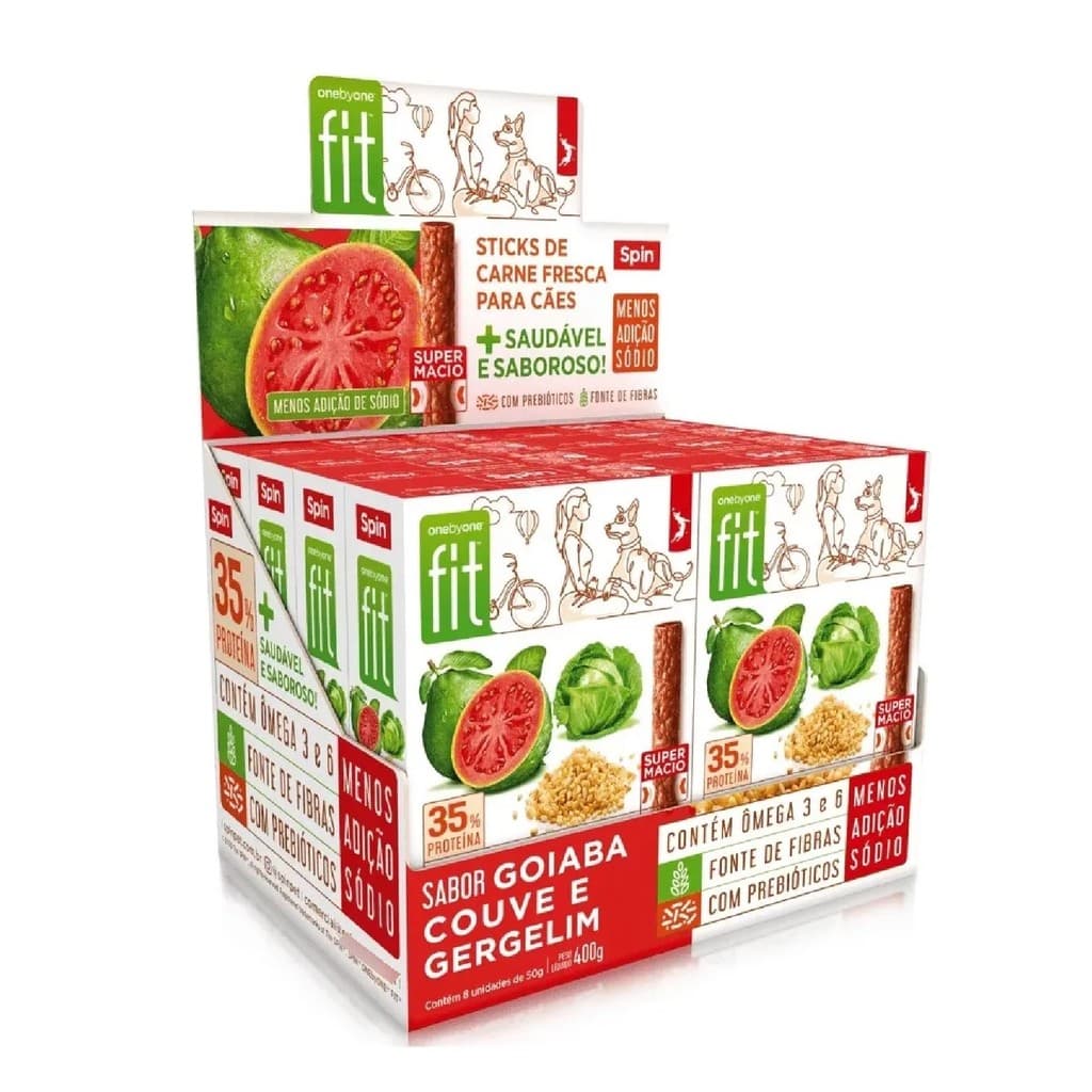Kit 8 Petisco Stick Fit Spin Goiaba Couve Gergelim 50g Cães