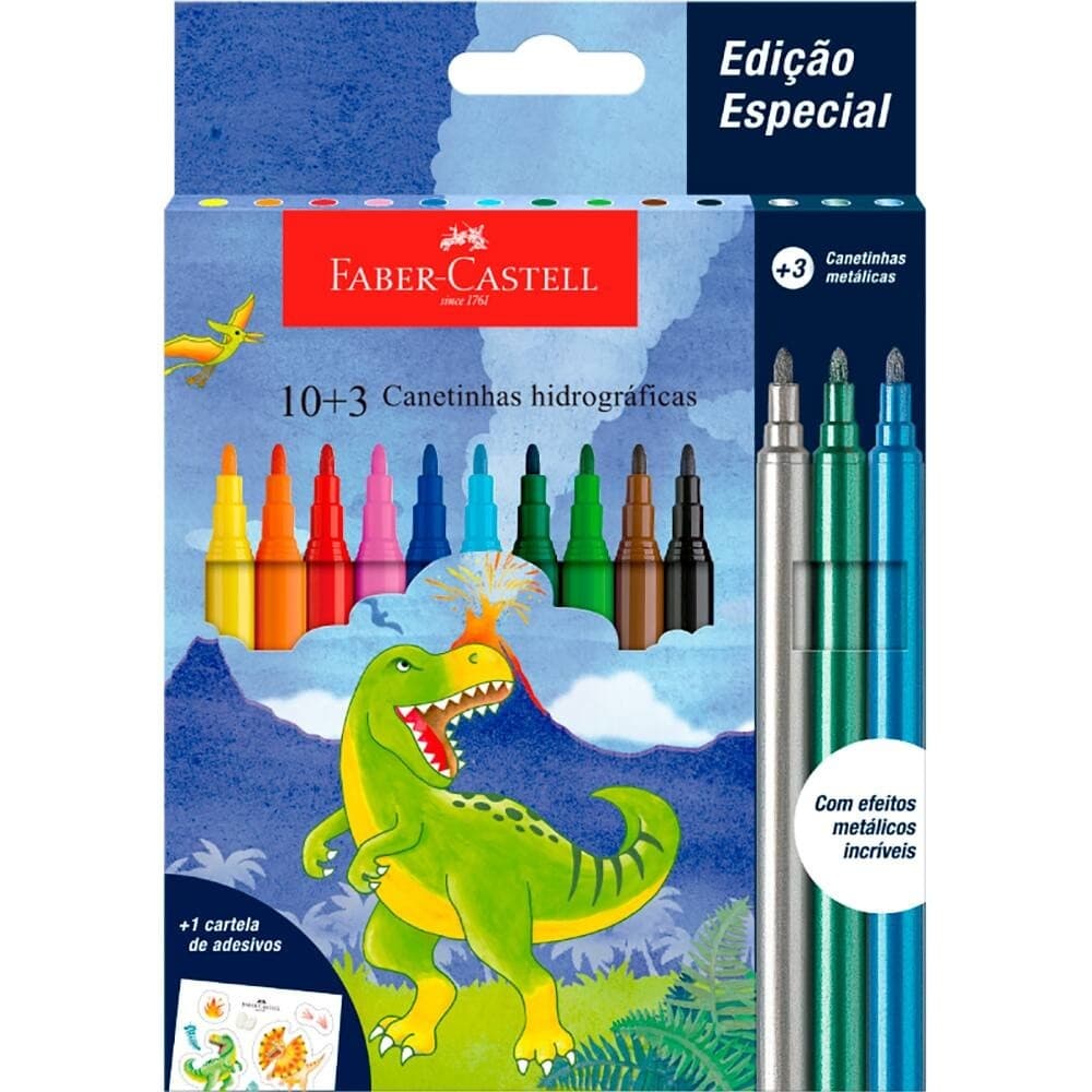 CANETINHA HIDROGRÁFICA DINOSSAURO 10+3 CORES - FABER-CASTELL