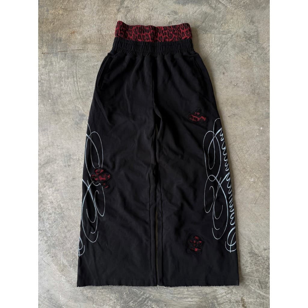 Retro Solto Y2K Americano Leopardo Impressão Calças Casuais Estiramento Punk Bordado Corda Sweatpants Dos Homens Retas