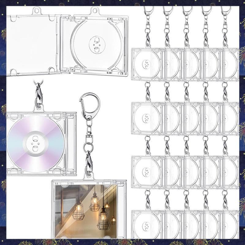 20 Pçs Mini CD Titular Chaveiro Álbum Caso Plástico Player Em Forma De Chave Pingente Branco DVD Claro Jóia Para DIY