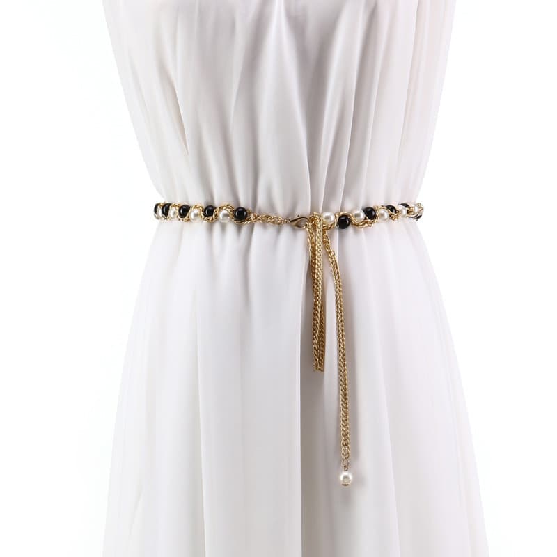 Novo estilo cinto feminino estilo bf vestido decorativo feminino preto Chiffon simples versátil versão coreana na moda c