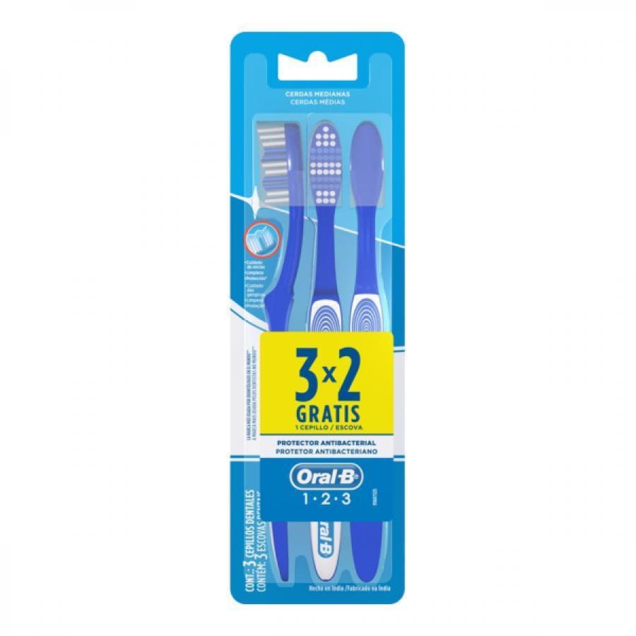 Escova Dental Oral-B 1.2.3 Com 3 Clean Cerdas Médias