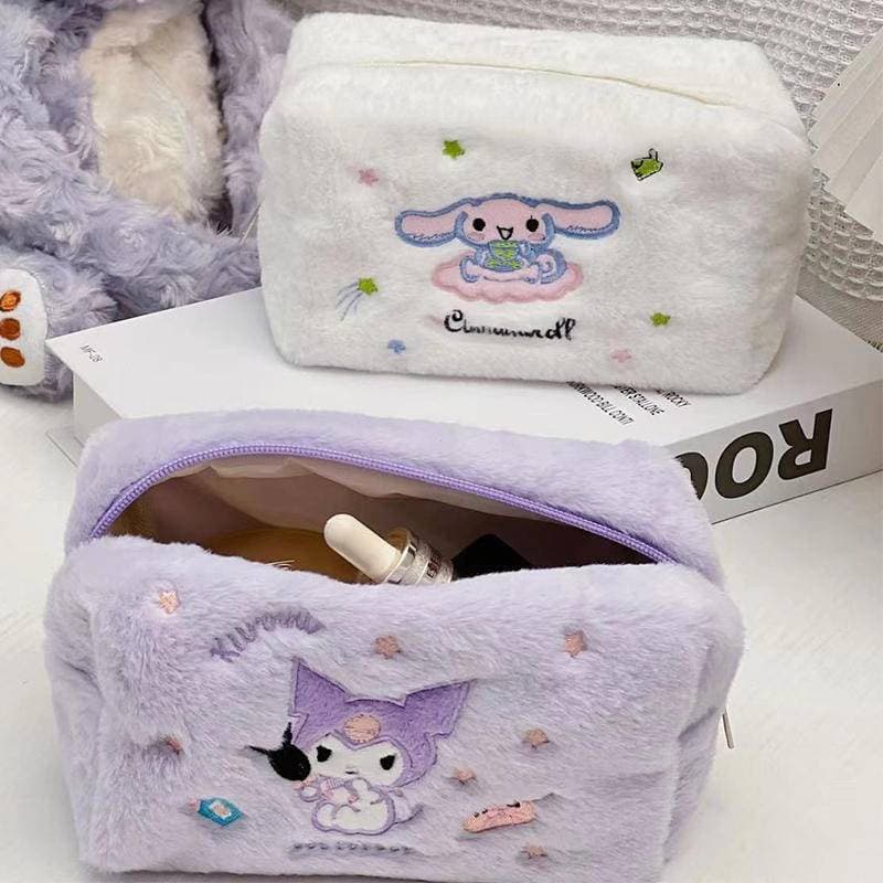 4PCS Estojo de Lápis de Cor Sólida Fluffy Sanrio My Melody Kuromi Cinnamoroll Pochacco Bolsa de Papelaria Super Fofa