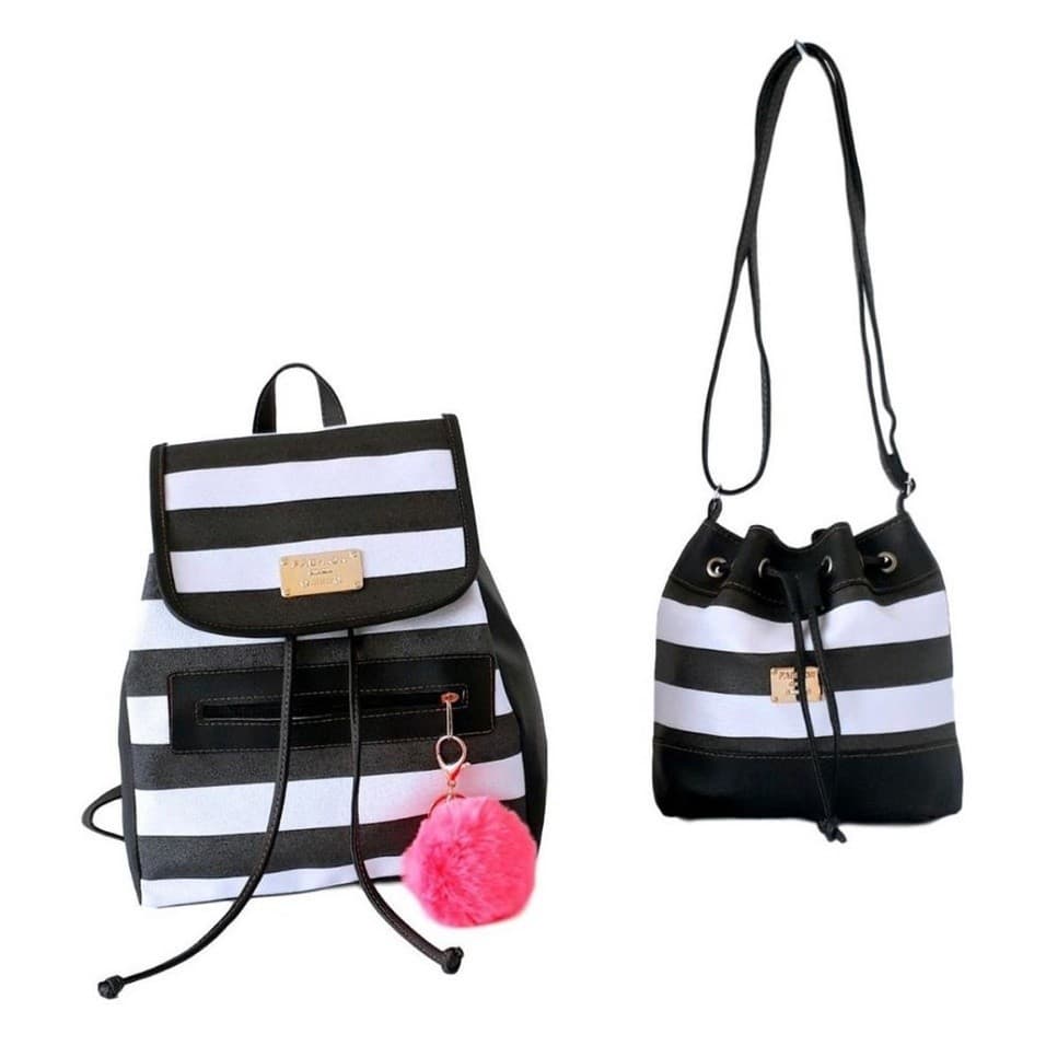 Mochila Feminina Escolar Casual + Bolsa Saco Pequena Kit 2un