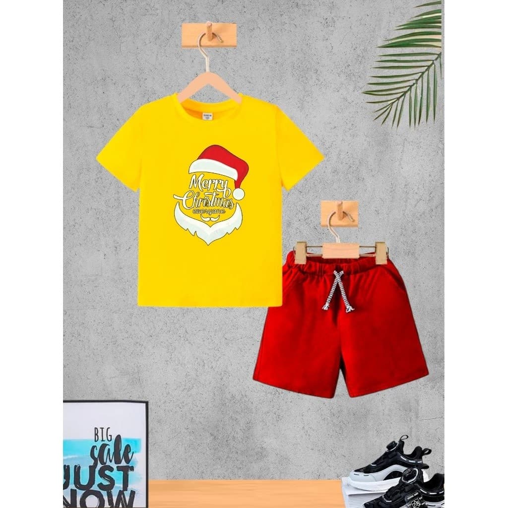 Camiseta Short Conjunto Infantil Papai Noel Merry Christmas Conjunto De Bermuda Juvenil Conjunto De Bermuda Juvenil