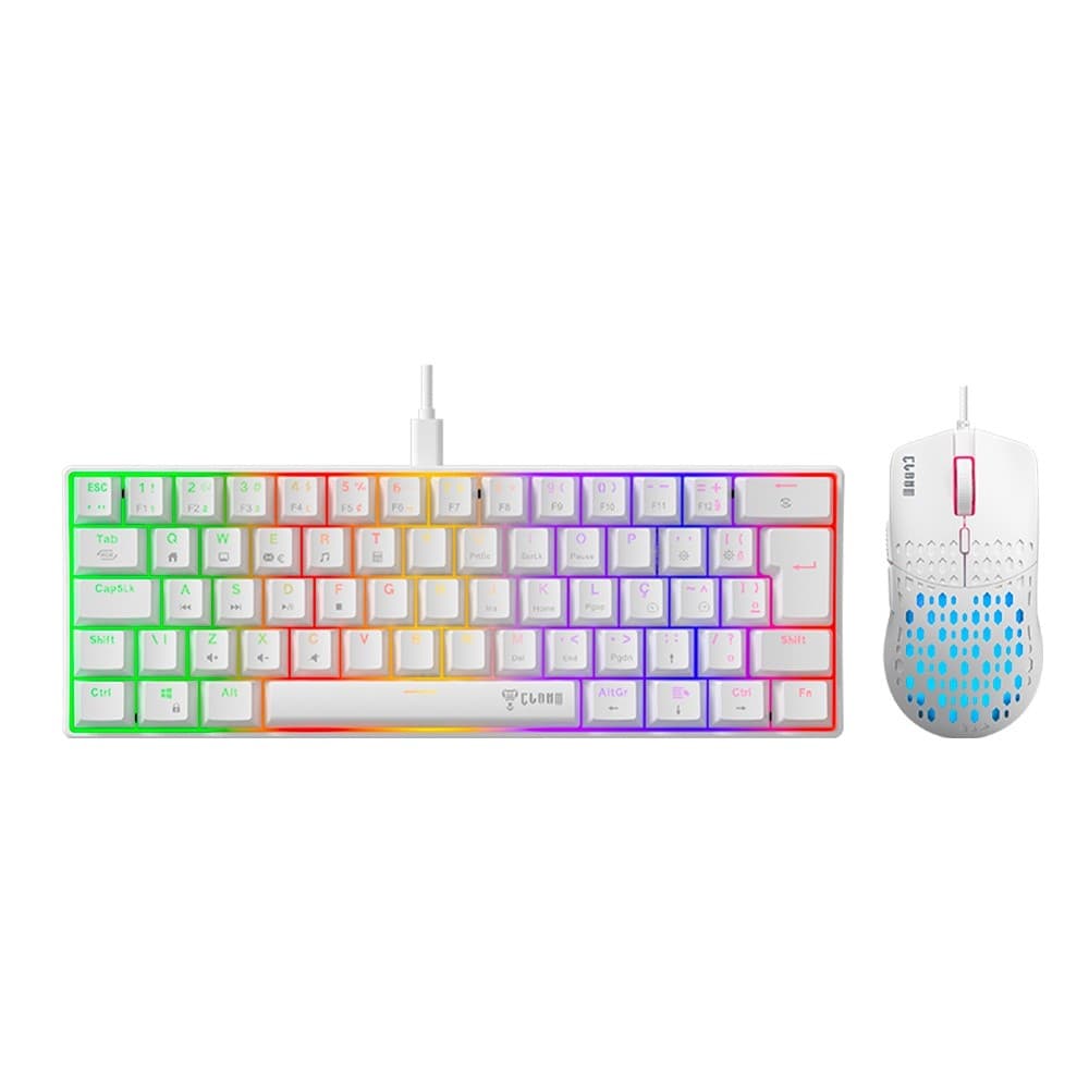 Kit Teclado Mecânico e Mouse Gamer Branco Combo Snow Reaver Duo RGB Clanm