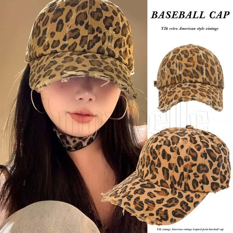 Boné De Beisebol Americano Retrô Com Estampa De Leopardo – Chapéu Bico De Pato Para Esportes Ao Ar Livre Y2K , Ajustável