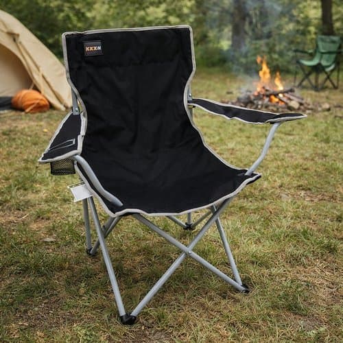 Cadeira Portatil Dobravél Camping Praia Pesca Lazer Forte Compacta Preta