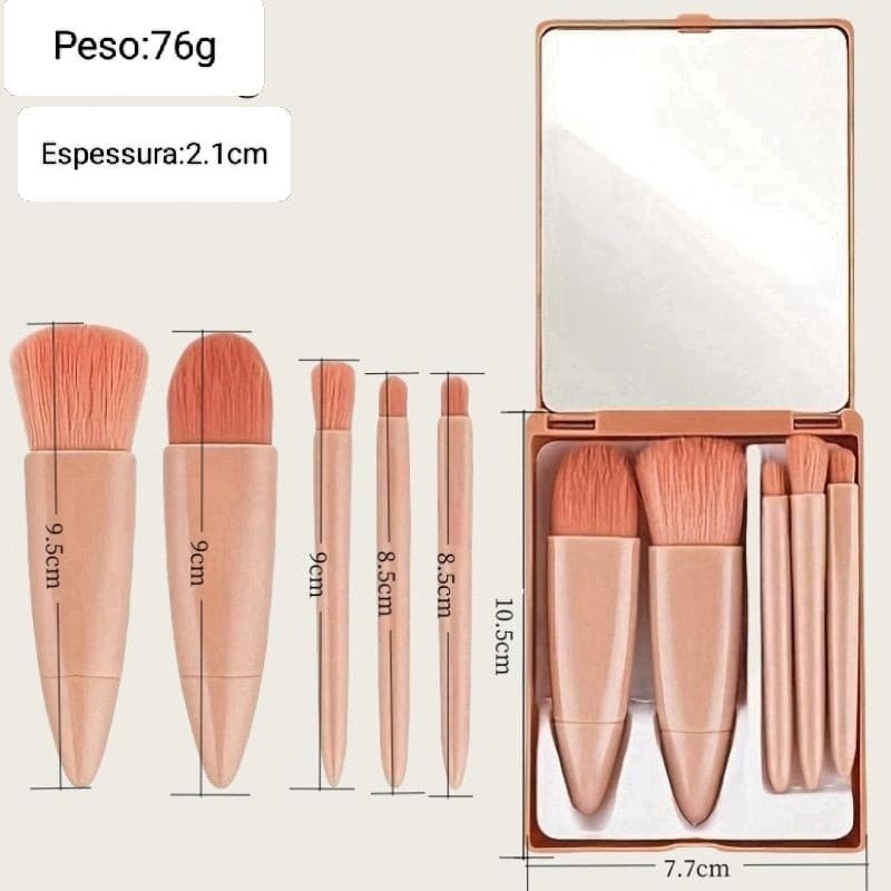 Novos Mini Espelho De Maquiagem Portátil Com 5 Pcs Pincéis De Maquiagem Lupa Mão Segurar Bolso Dobrável