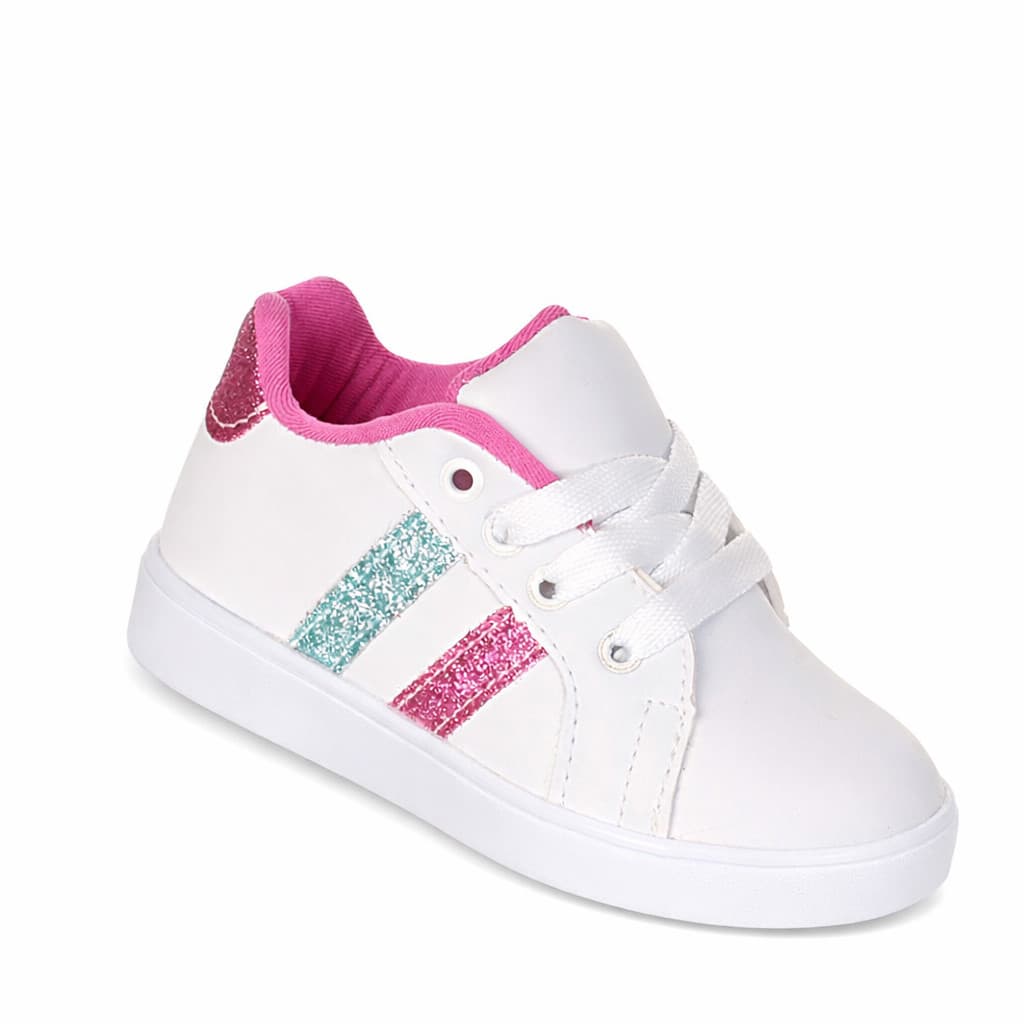 Tenis Infantil Juvenil Menina Branco Pink Escolar Leve Confortável