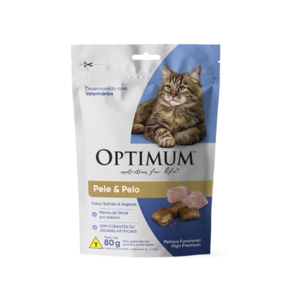 Petisco Optimum Pele e Pelo para Gatos Adultos Sabor Salmão 80g