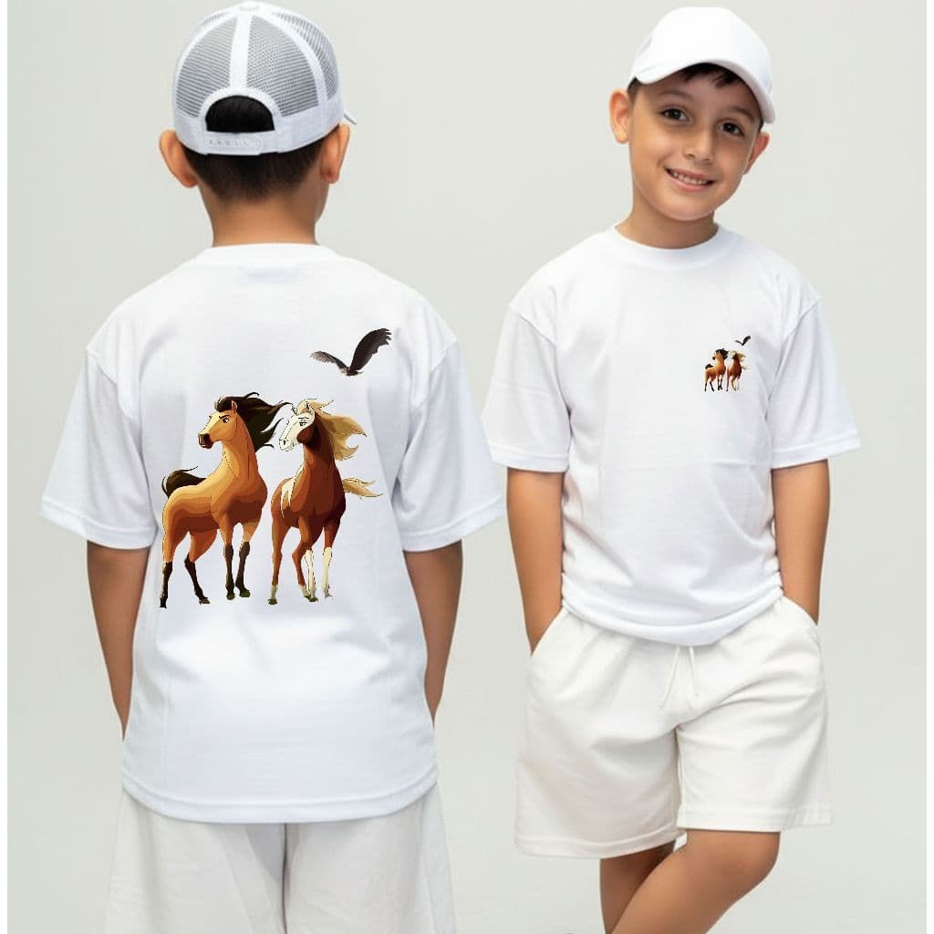 Camiseta Infantil Malha 30.1 100% Algodão Camisa Juvenil Estilosa Divertida Cavalos