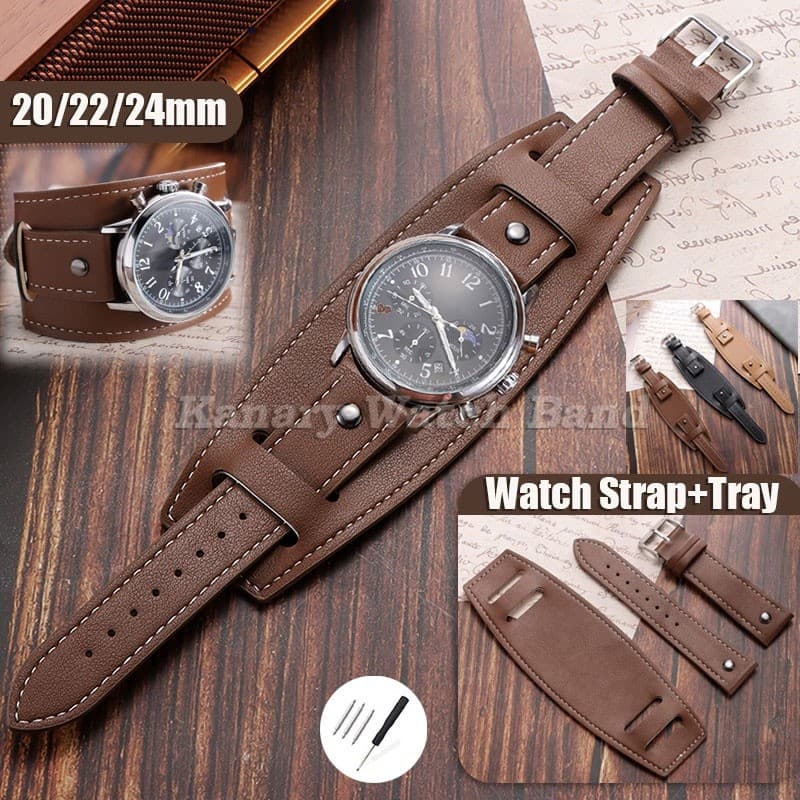 Pulseira De Couro PU Macio Vintage Com Bandeja 20mm 22mm 24mm Relógio De Pulso De Quartzo Universal Tapete Base Bund Pul