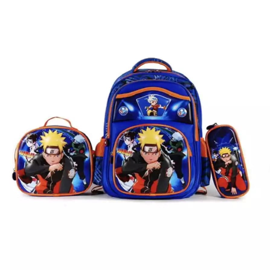 Mochila Infantil Masculina Naruto com Rodinhas Kit Escolar Completo Lancheira Térmica Estojo Impermeável