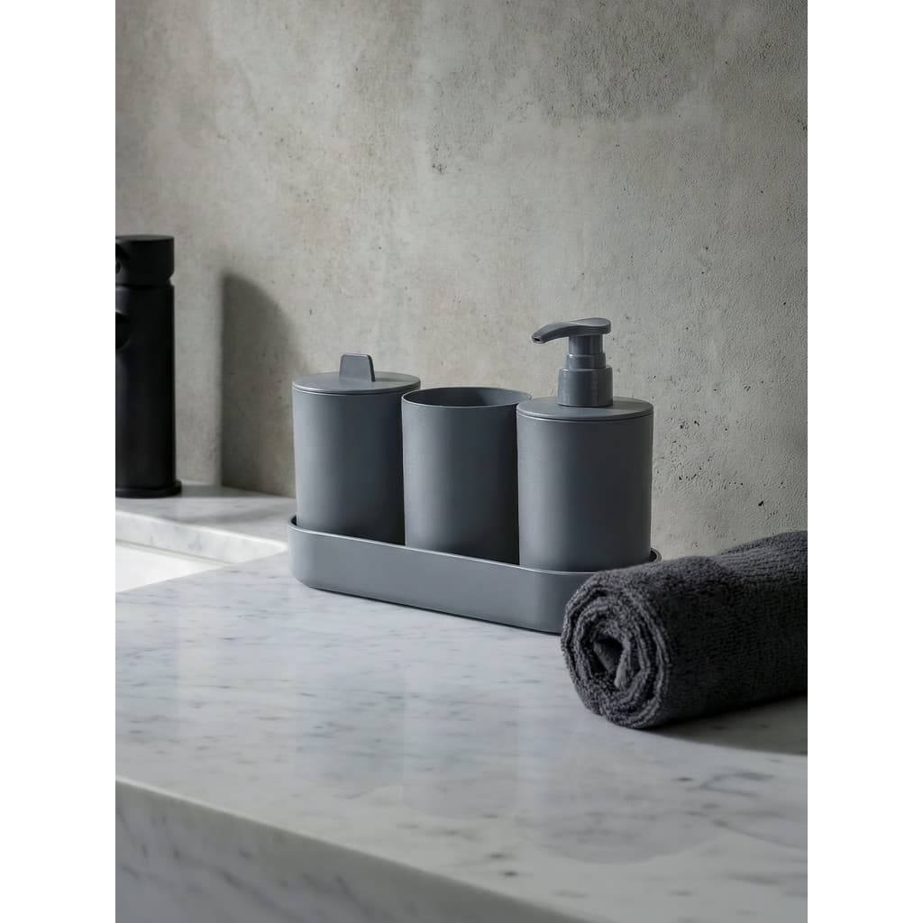 Kit lavabo Kit Banheiro Conjunto de Acessórios Para Banheiro e Lavabo com Saboneteira Liquida Porta Escova com Bandeja