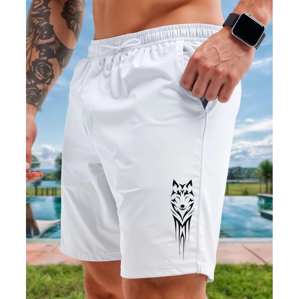 Short Moda Praia Masculino Bermuda Verão Tec Tell Lobo Academia Treino Corrida Musculacao Caminhada