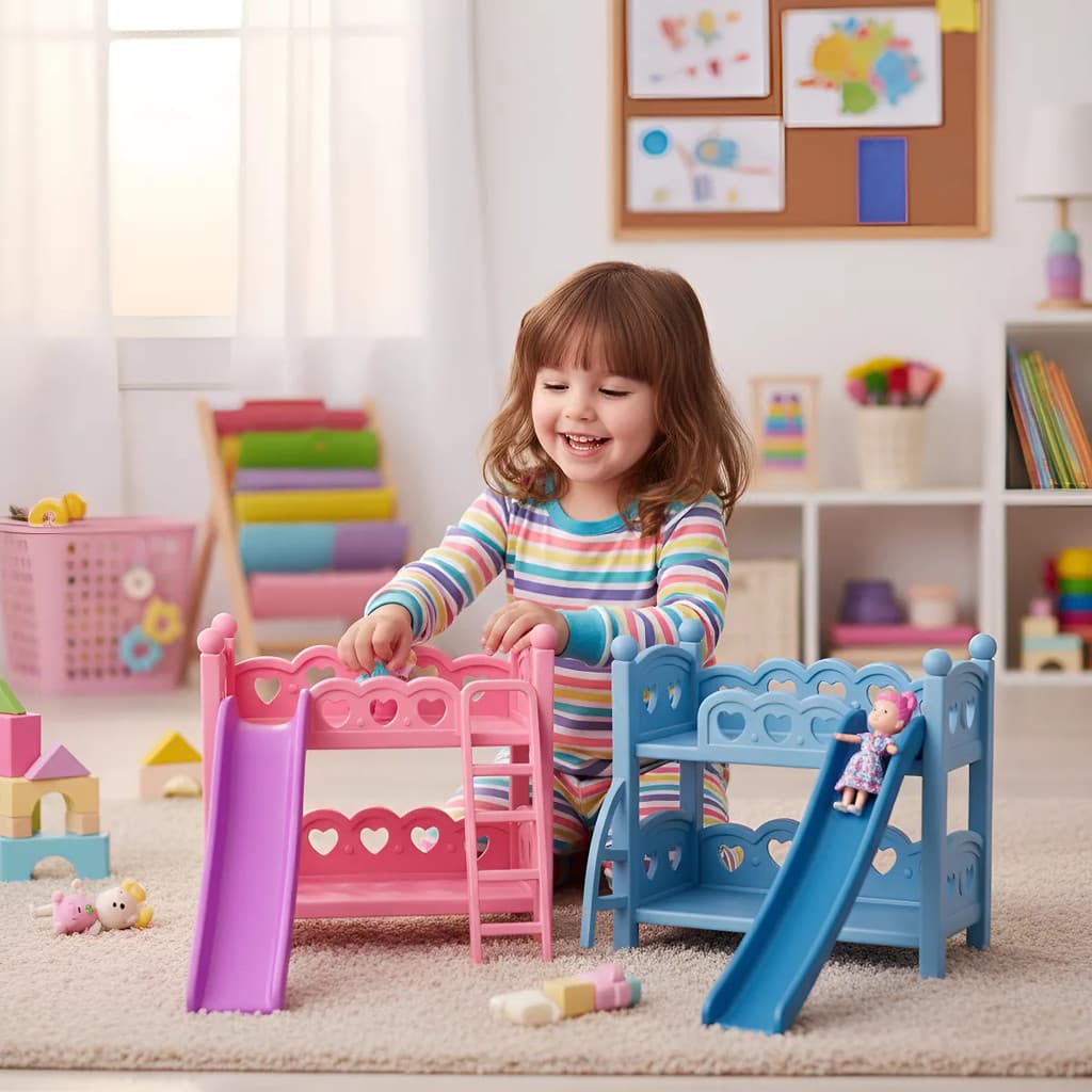 Berço Cama Beliche De Brinquedo Com Escorregador Interativo Divertido Faz de Contas