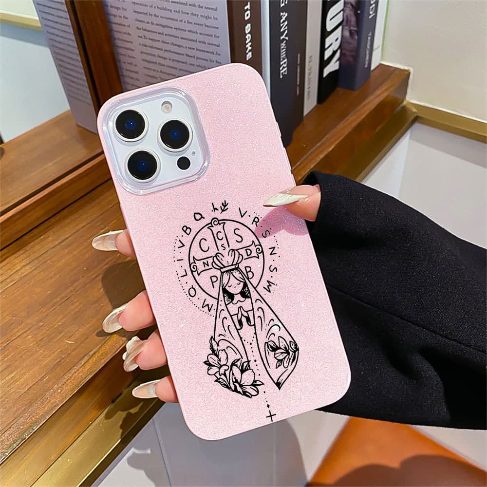 Capinha Capa Para iPhone 17 Ar 16 15 14 Plus 13 12 11 Pro Max XR Nossa Senhora Glitter Bling Silicone Anti-Impacto Luxo
