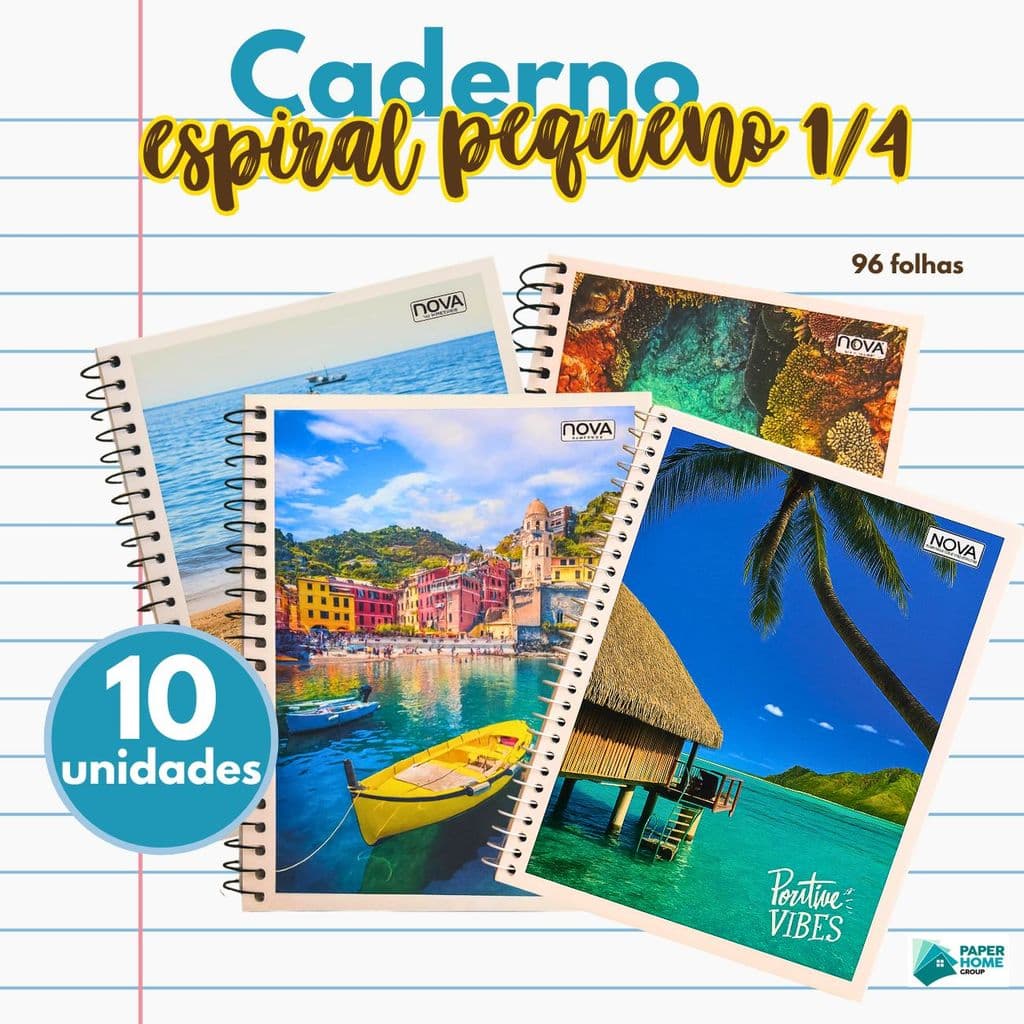 Kit 10 Cadernos com Espiral e Capa Paisagem 1/4 Flexível