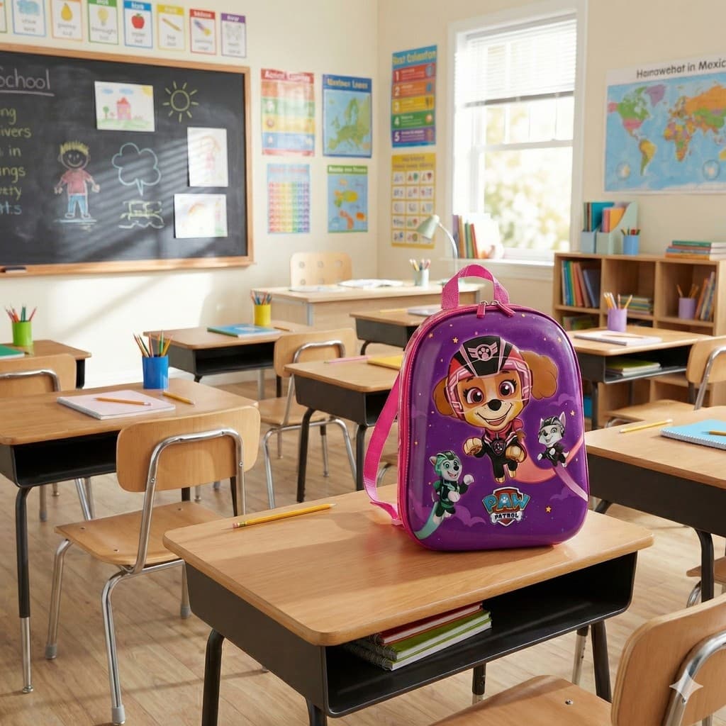 Mochila Infantil Personagem Patrulha Canina Compacta Leve Colorida Roxa