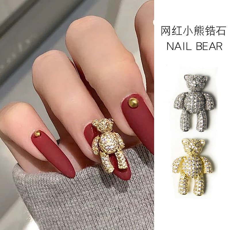 Manicure evento urso jóias de unhas zircão diamante influenciador diamante luxo cheio diamante bonito decoração lz2023 n