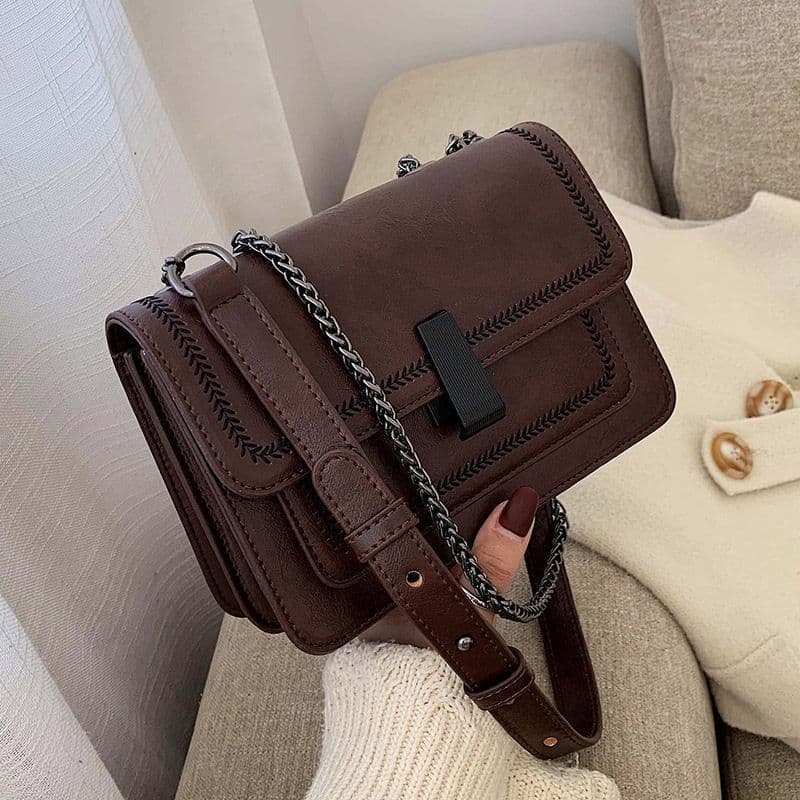 Estilo Quadrado Retro Bolsa Feminina De Ombro Com Costura Visível E Tranca Clássica Para Uso Diário