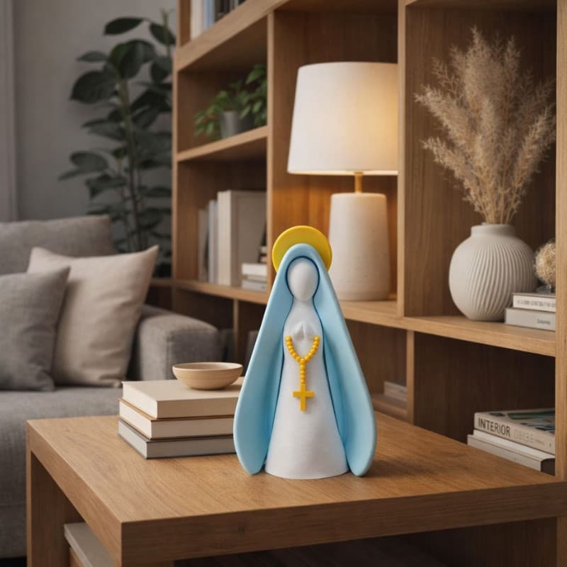 IMAGEM Decorativa  Escultura Nossa Senhora com Manto Azul e Halo Amarelo