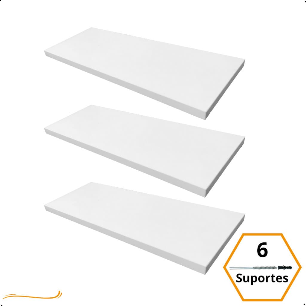 Kit 3 Prateleira Branca 40X15 + Suporte Flutuante Mdf  Organizadora Decoração Cozinha Banheiro Sala