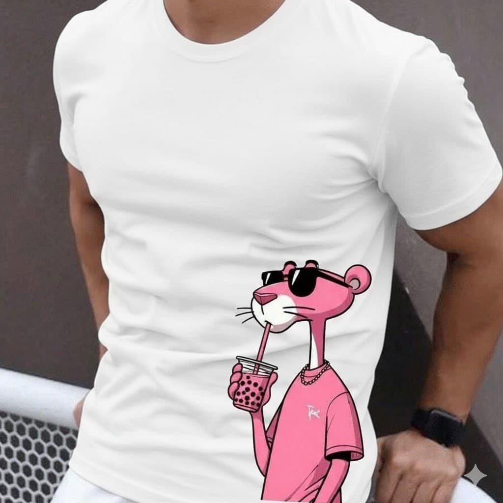 Camiseta Masculina Pantera Cor De Rosa Estampada Camisa 100% Algodão Desenho