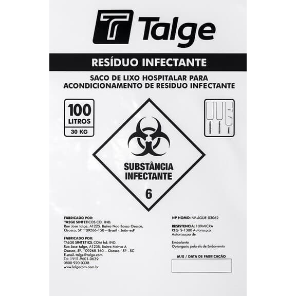 Saco Lixo Para Resíduo Infectante Branco Leitoso Alta Resistência 100 Litros