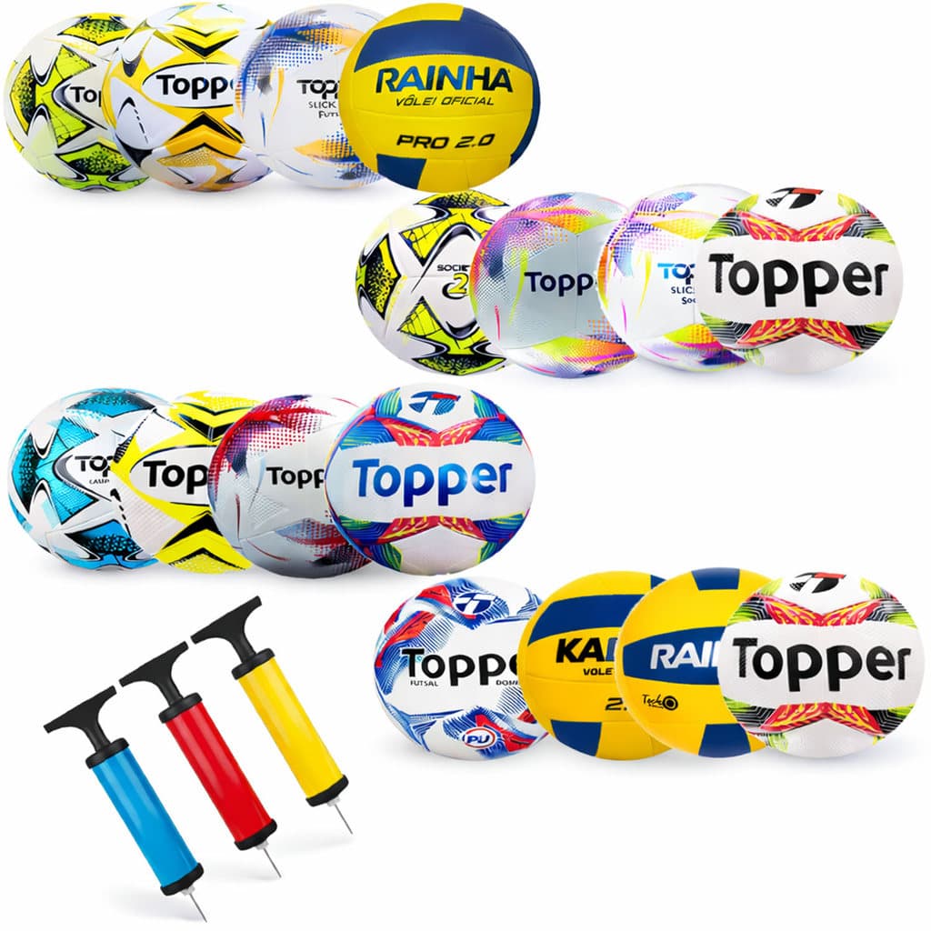 Kit Bola Bomba de Ar Campo Futsal Volei Society Jogo Esporte