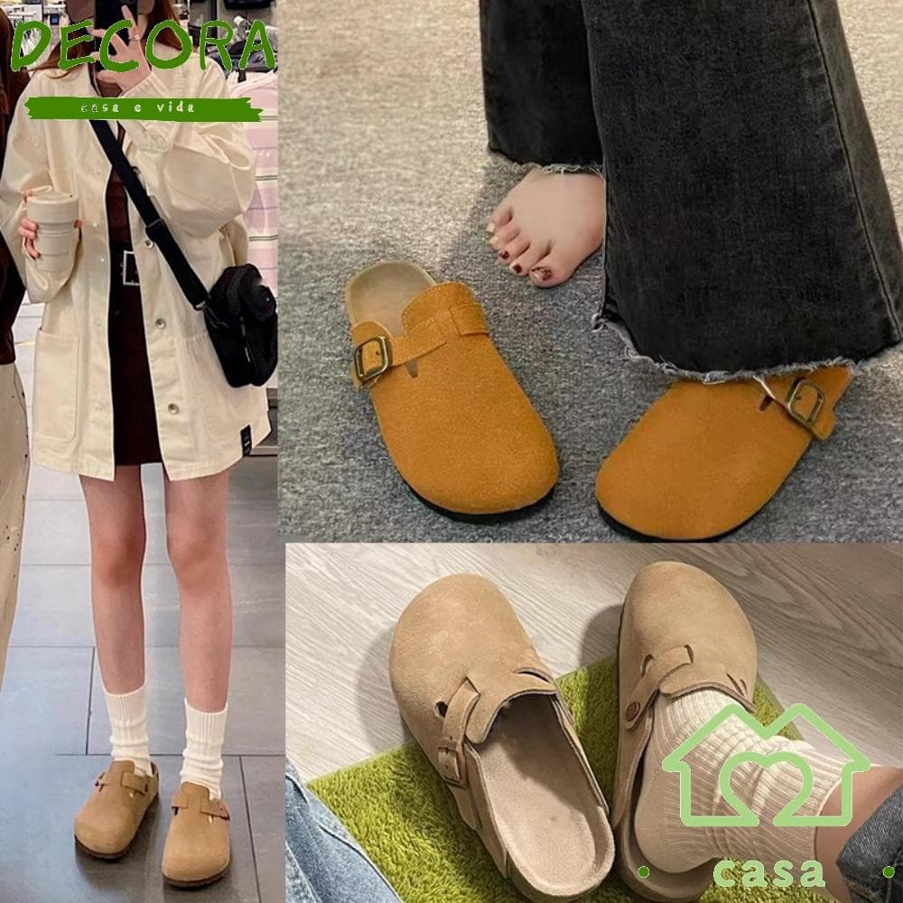 Sapatos Femininos DECORA , Chinelos De Dedo Do Pé Feminino Retrô De Cor Sólida , Tipo Estilingue Com Sola Macia E Bico R