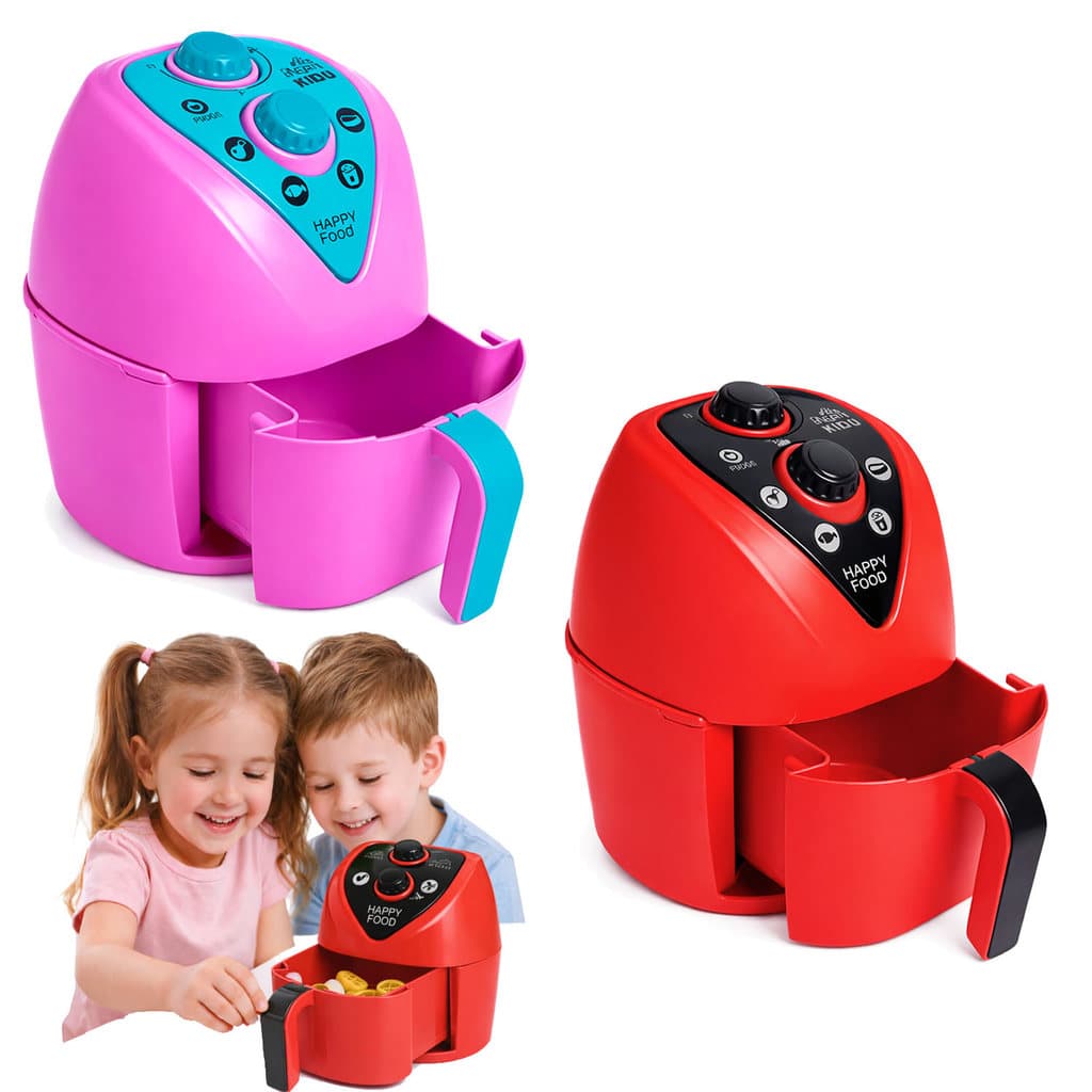 Air Fryer Brinquedo Cozinha Infantil Vermelho Cesto Rosa