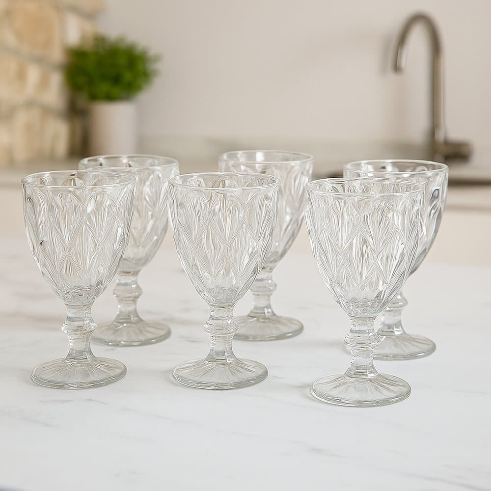 Jogo de Taças Diamante Vidro 340ml com 6 Peças Elegante