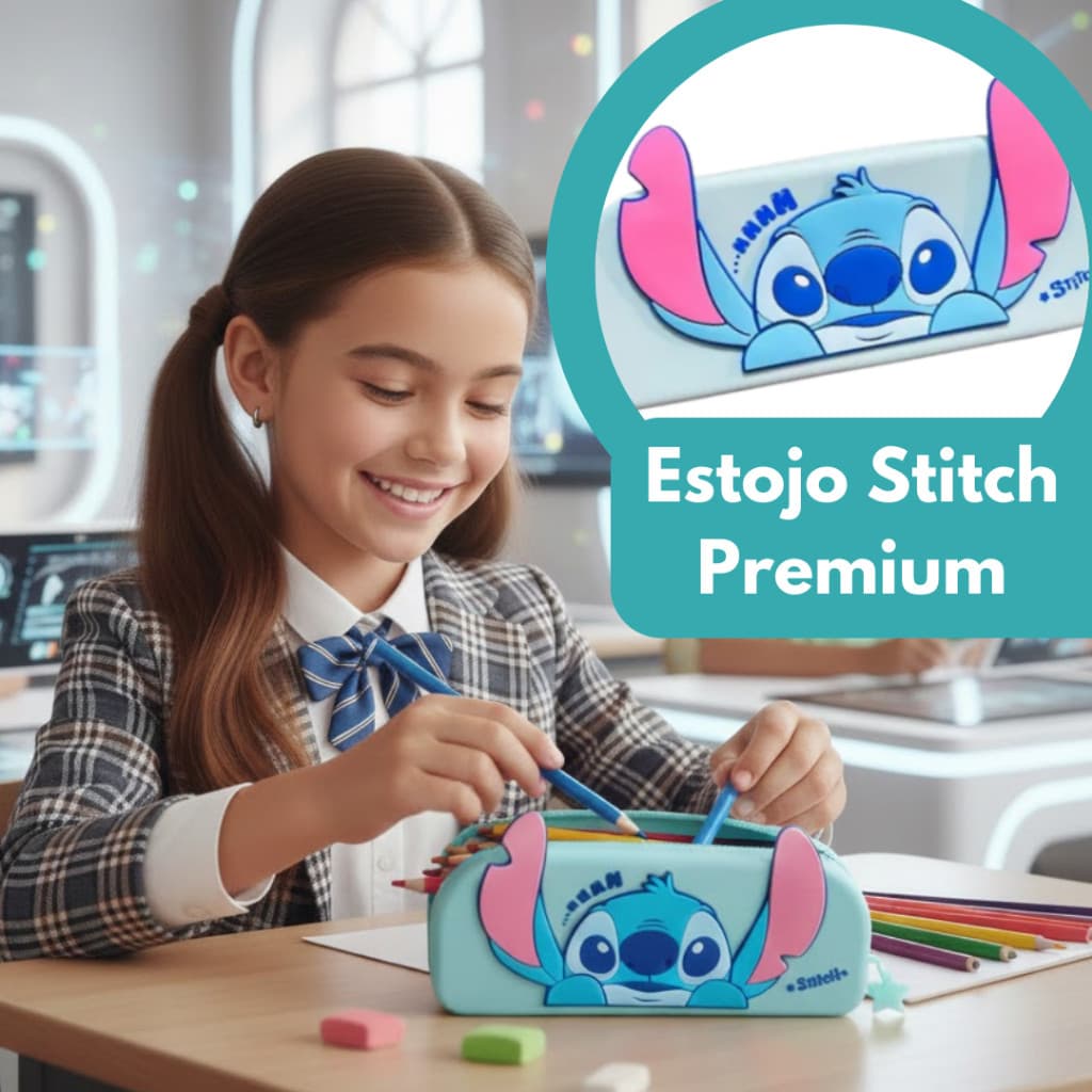Stitch | Estojo Escolar Premium em Silicone Emborrachada – Necessaire Resistente e Colecionável