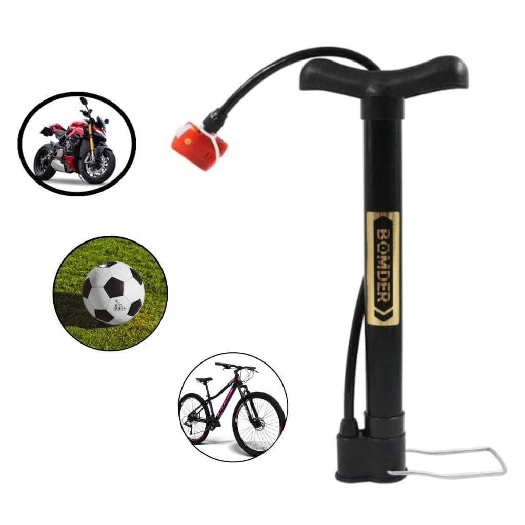 Bomba Ar Vertical Manual Compacta 30 cm com Bico Duplo Presta e Schrader para Bicicleta Moto