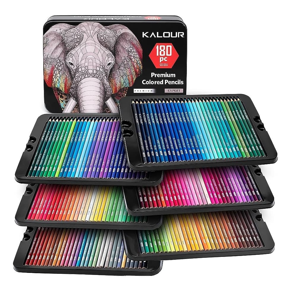 Kit Lápis Kalour 180 Cores Estojo Metal Arte Profissional  Preto