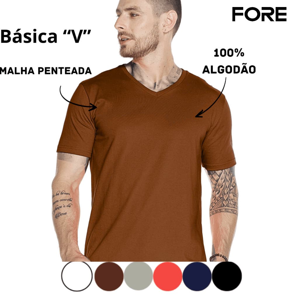 Camiseta Masculina Básica Lisa V Algodão  505254-C2