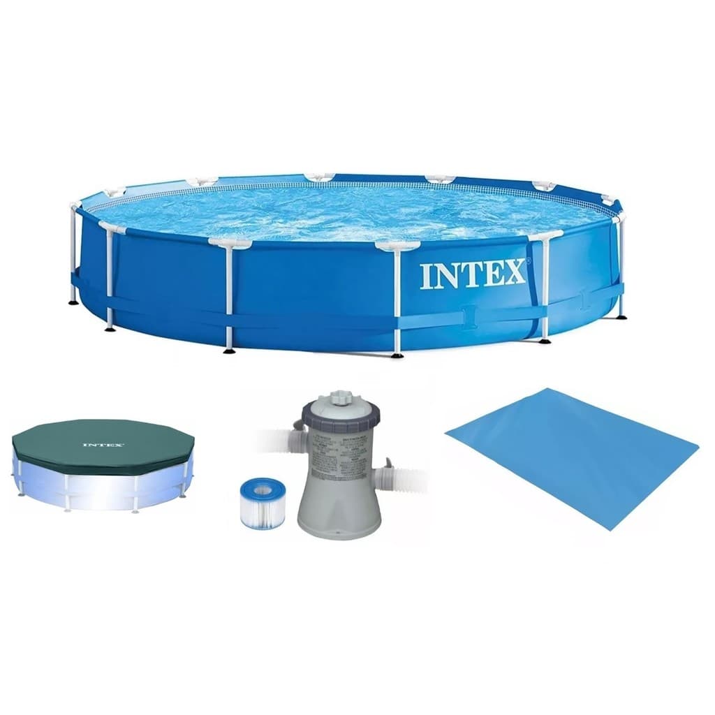 220V - Piscina Intex 5000 litros Azul estrutural com Bomba Filtro 220v e Capa e FORRO (4485 litros)