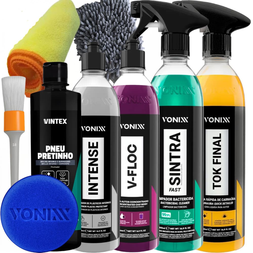 Kit Cera Tok final Sintra V-floc Intense Pneu Pretinho Aplicador Pincel Flanela Luva Para Lavagem Vonixx