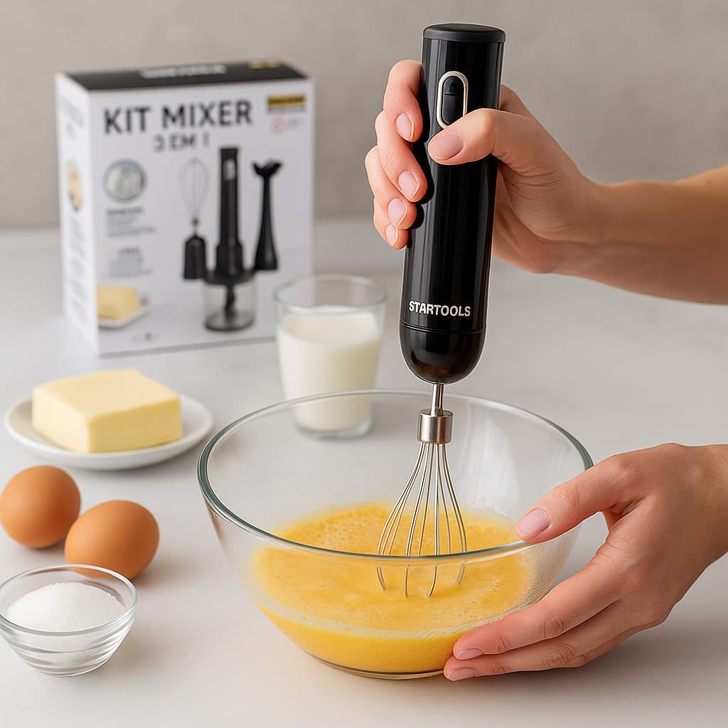 Mixer 3 em 1 Bivolt Processador Batedor Misturador Alimentos Vitaminas Sopas Cozinha Prático