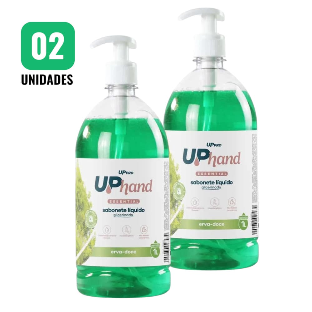 Sabonete Líquido Glicerinado Kit 2 Unidades 1L | Erva Doce Up Hand | Pump | UPPRO | Pronta Entrega