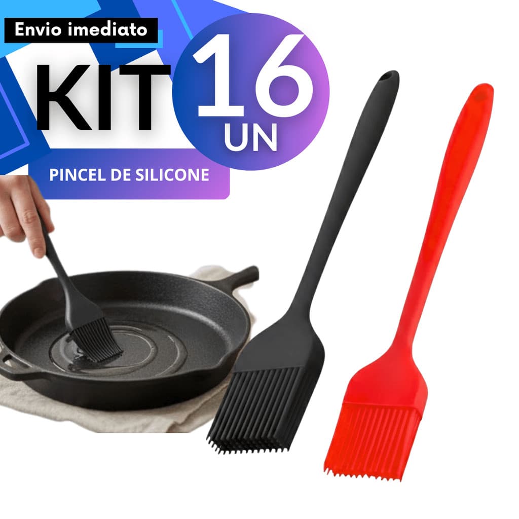 Kit 3/5/8/16 Pincel/Pincéis Culinário Silicone 21cm Atacado Alto Giro Preto Vermelho Doces Salgados