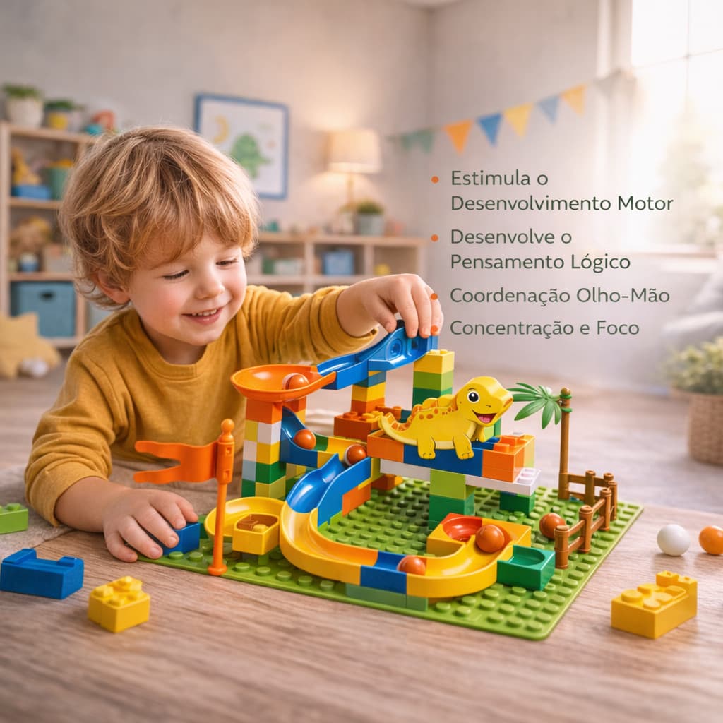 Brinquedo Educativo Dinossauro 130 Peças Pista Labirinto Montável Infantil Coordenação Motora