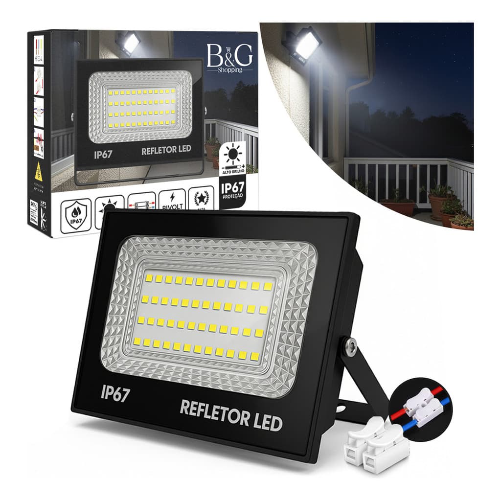 Refletor Holofote Led Smd 200w Ip67 Branco Frio Lumi