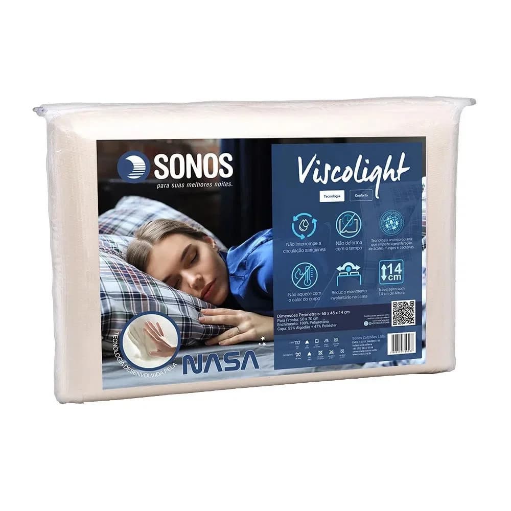 Travesseiro Sonos Viscolight NASA 14cm Branco 50x70