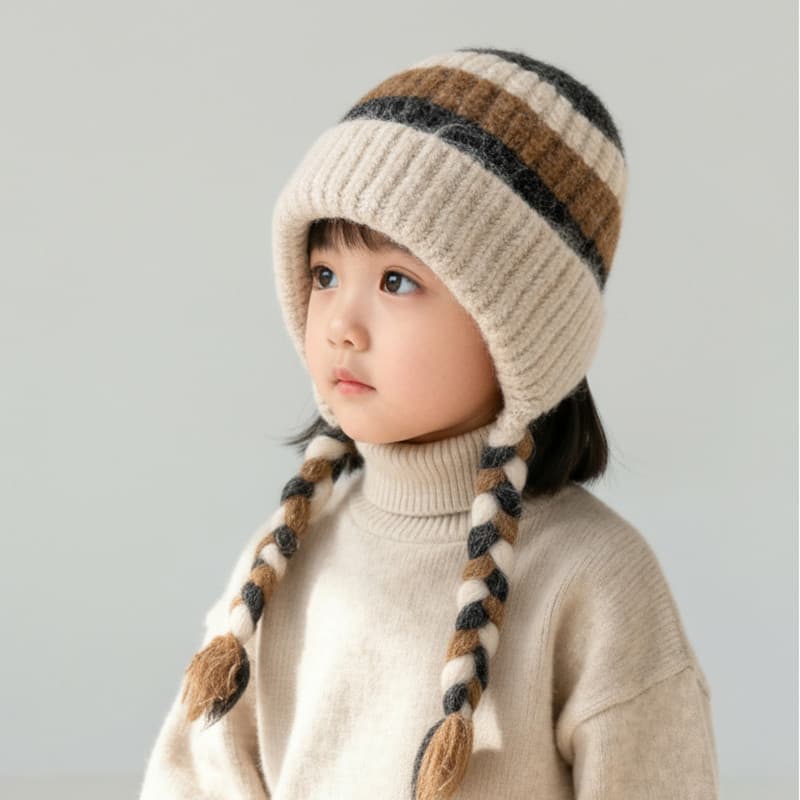 Crianças chapéu de lã outono inverno bebê chapéu de malha quente proteção de orelha meninos meninas à prova de vento pul